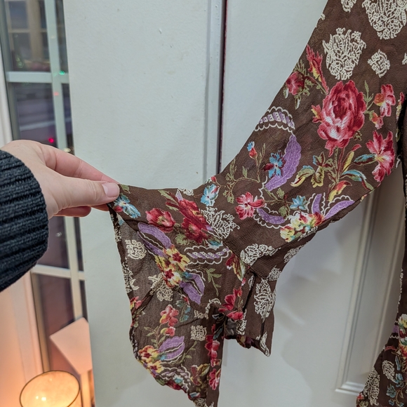 Angie Y2K Sheer Brown Bell Sleeve Top - Picture 3 of 3